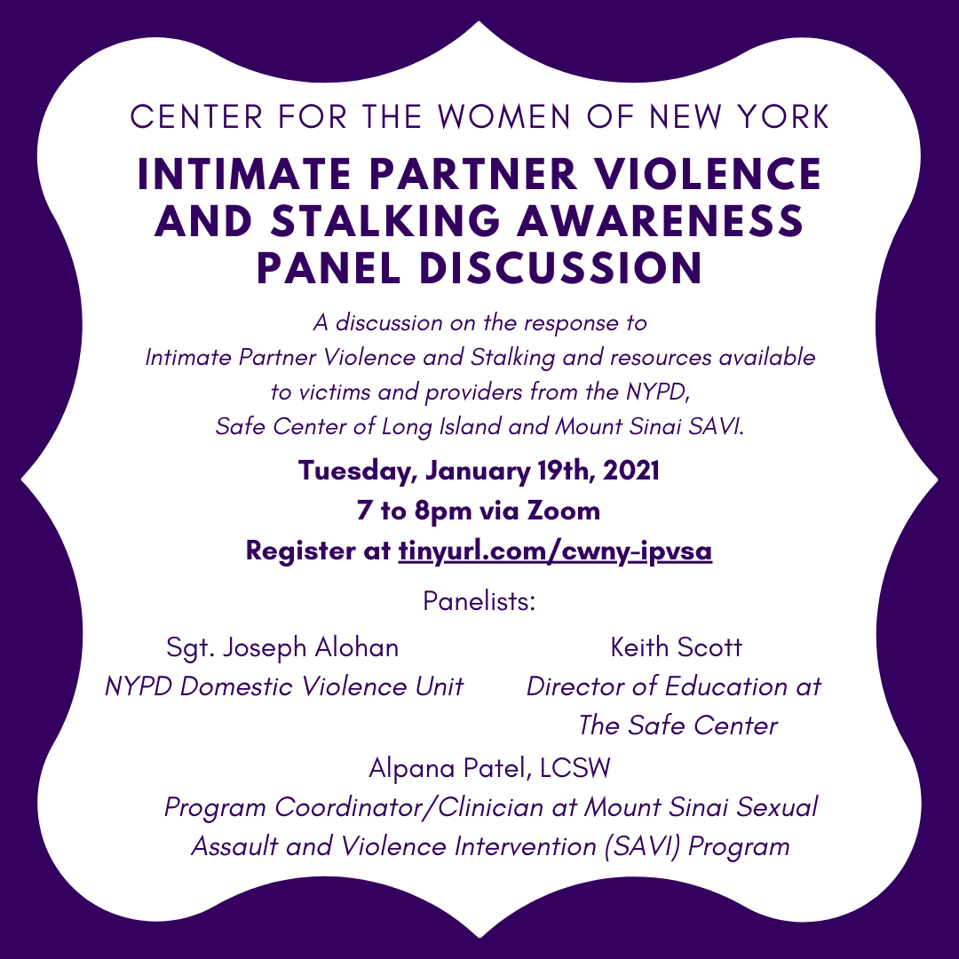 Flyer for Intimate Partner Violence and Stalking Panel Discussion